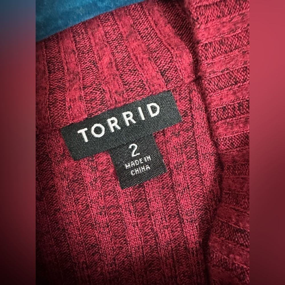 Torrid 2 (2X) Burgundy Ribbed Quarter Zip Tunic Sweater | Transitional Layer - Picture 4 of 5